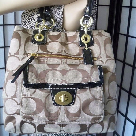 Coach Handbags - COACH #F15689 Hampton Beige/Black Shoulder Bag